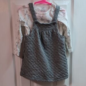 Carter's Gray Quilted Pinafore with White Floral Long Sleeve
